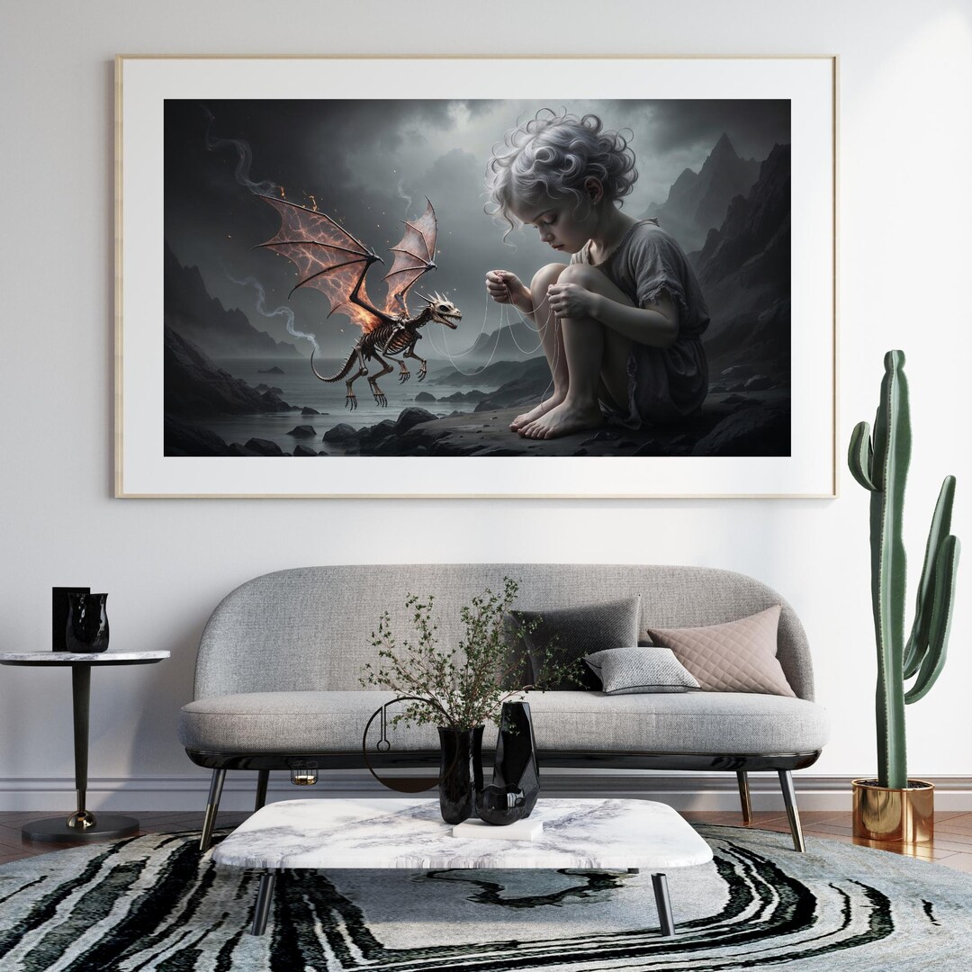 Dragon and Child Fantasy Art Print, Moody Surreal Wall Decor (digital ...
