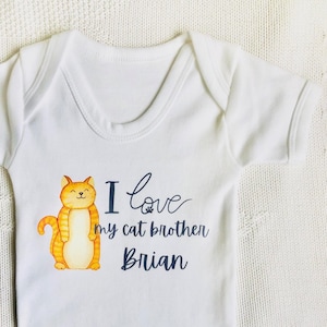 Cat name baby grow, Cat lover baby present, Baby shower gift, Birth announcement baby grow, Ginger cat baby vest, New baby cat owner gift