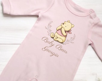 Personalisierter Klassischer Bären Strampler: Rosa Baumwoll Outfit ohne Fuß