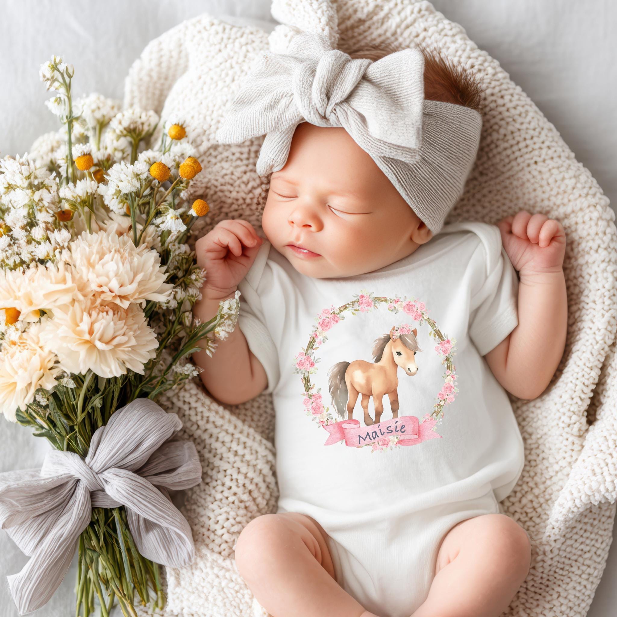 Baby grow with cute pony print, Baby shower gift, Baby pony vest, Pregnancy & birth announce, Horse rider babygrow, Horse owner baby outfit