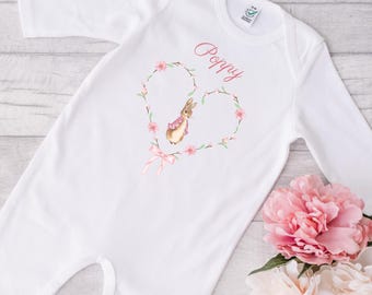 Personalised Flopsy Sleepsuit, Cotton Bodysuit, Pink Outfit