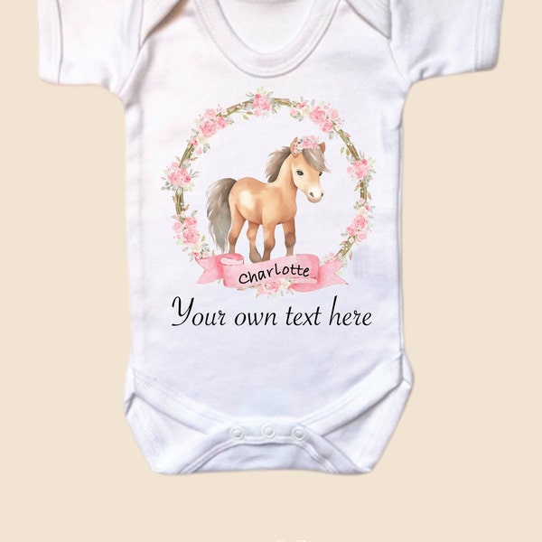 Gilet bébé avec joli imprimé poney, cadeau baby shower, gilet bébé poney, annonce de grossesse, babygro cavalière, tenue de bébé propriétaire de cheval