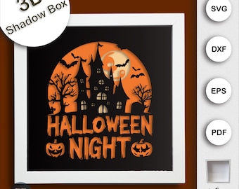 Scatola delle ombre di Halloween in formato SVG, Scatola delle ombre 3D di Halloween, Scatola delle ombre di carta a strati, Modello per scatola delle ombre di Halloween, Arte murale dimensionale, Zucca in formato SVG