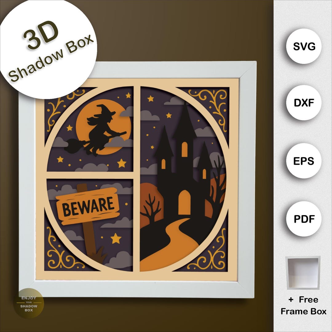 Halloween Shadow Box SVG, Witch SVG for Cricut Paper Craft, Spooky ...