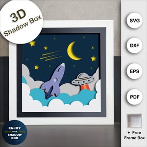 Caja de sombras 3D, manualidades de papel, SVG multicapa, modelo de caja de cartón, plantilla de cartulina SVG, caja con marco, arte de papel en capas, SVG espacial, corte de papel
