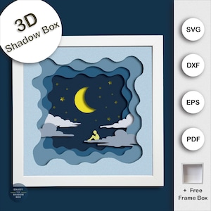 3D Night Sky Shadow Box SVG for Cricut and Silhouette, Moon and Stars Layered Paper Cut, Relaxing Multilayer Scene SVG Template