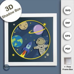 3D Astronaut Shadow Box SVG, Rocket Layered Paper Art for Cricut and Silhouette, 8x8 Space SVG Cardstock Templates, DIY Gallery Craft
