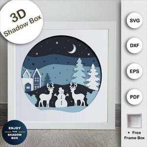 Winter Shadow Box SVG, Merry Christmas Shadow Box SVG 8x8, 3D Shadow Box Christmas SVG for Cricut Projects, Christmas Landscape Paper Crafts