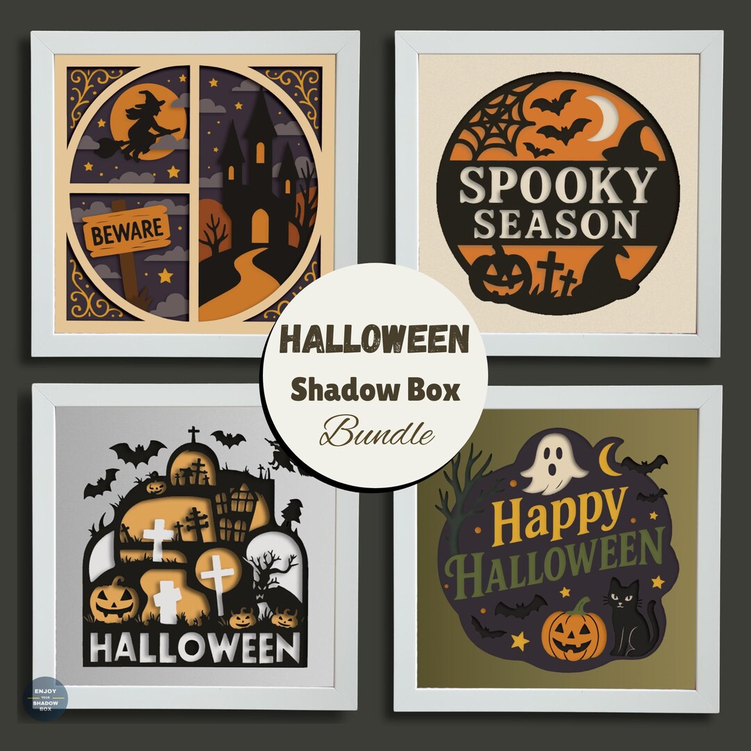 3D Halloween Shadow Box SVG Bundle, Layered Paper Cut Templates for ...