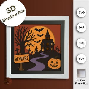 Halloween Pumpkin Shadow Box SVG for Cricut Silhouette, Spooky Layered Paper Cut File, 3D Paper Craft Model Template, 8x8 Light Box Decor