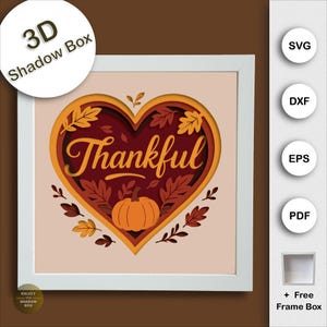 3D Thanksgiving Shadow Box SVG, Fall Heart Paper Cut Template for Cricut and Silhouette, Autumn Pumpkin Layered Papercraft DIY Gift Idea