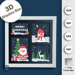 3D Shadow Box Christmas SVG, Santa Shadow Box, Winter Shadow Box SVG for Cricut Projects, Diy Christmas Gifts, 8x8 Multilayer SVG Snowman