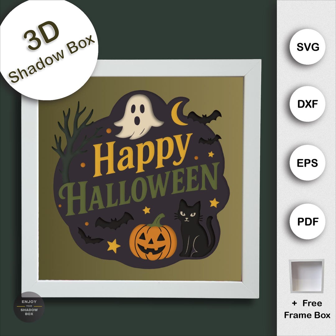 3D Halloween Shadow Box SVG - Cute Ghost Pumpkin Multi Layered Cricut ...