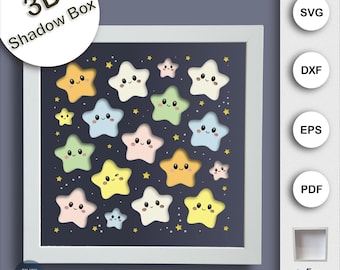Cute Star Shadow Box, Planets SVG, 3D Space Light Box, paper model for kids, Layer Paper Art, Cardstock Project for Cricut and Silhouette
