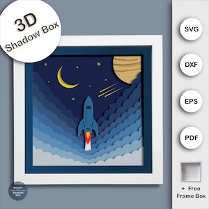 3D Rocket Launch Shadow Box SVG for Cricut and Silhouette, Layered Paper Cut Space Scene, Galaxy Night Sky Multilayer SVG Template