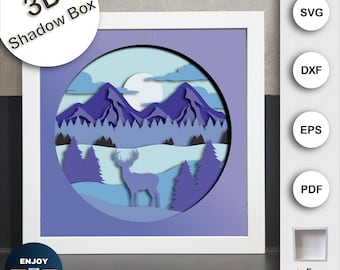 3D Shadow Box, Paper Crafts for Cricut, SVG Cardstock Template, Paper Cut, Nature Mountain View, 3D Layered Paper Art, Multilayer SVG