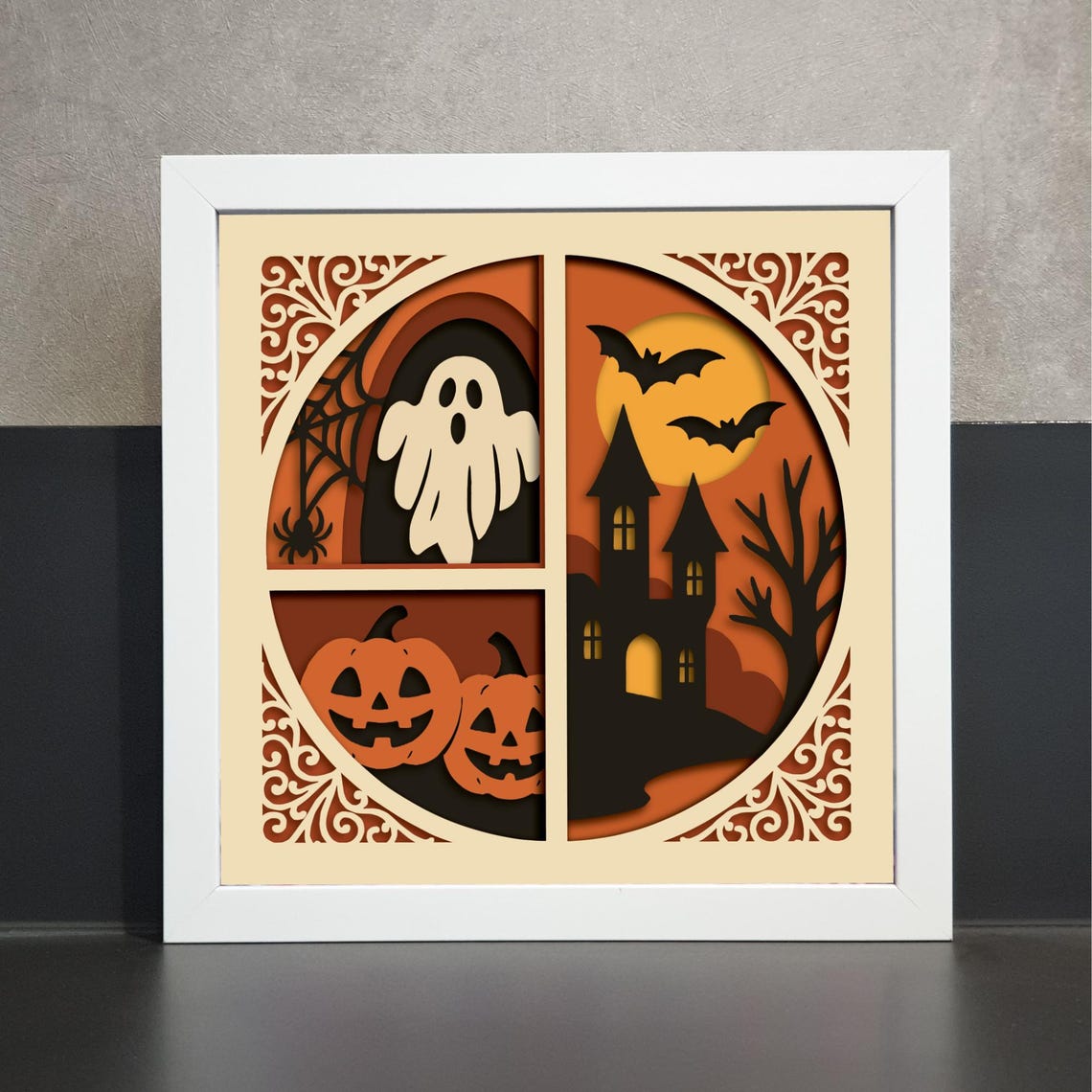Halloween Shadow Box SVG for Cricut - Ghost Pumpkin Layered Papercraft ...