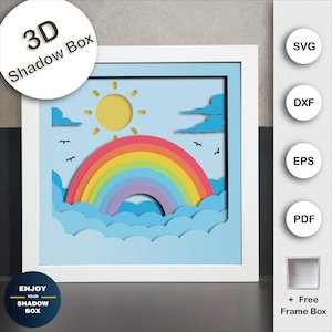 Rainbow Shadow Box, Layered Paper Art, Layered SVG, Cricut Projects, 3D Cut Files, 3D Planet and Space, Multi Layer SVG, Paper Craft