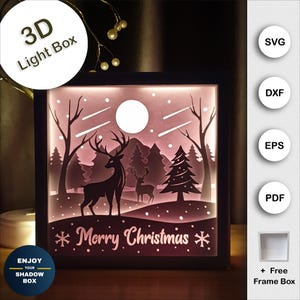 Merry Christmas Shadow Box, Light Box SVG for Cricut, 3D Shadow Box SVG Christmas, Reindeer SVG, Christmas Light Box, 3d svg shadow box