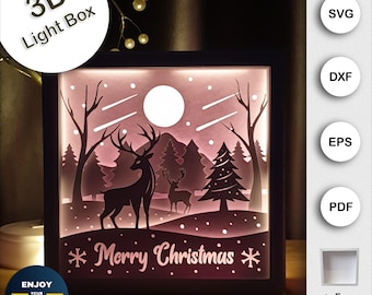 Merry Christmas Shadow Box, Light Box SVG for Cricut, 3D Shadow Box SVG Christmas, Reindeer SVG, Christmas Light Box, 3d svg shadow box