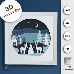 Winter Shadow Box SVG, Merry Christmas Shadow Box SVG 8x8, 3D Shadow Box Christmas SVG for Cricut Projects, Christmas Landscape Paper Crafts
