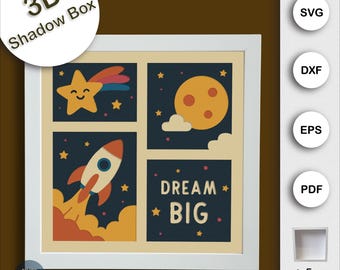 Space Shadow Box SVG, 3D Layered Paper Cut, Rocket & Stars Cricut Template, Lightbox SVG for Cricut Project, Multi Layer SVG, 3D Paper Craft
