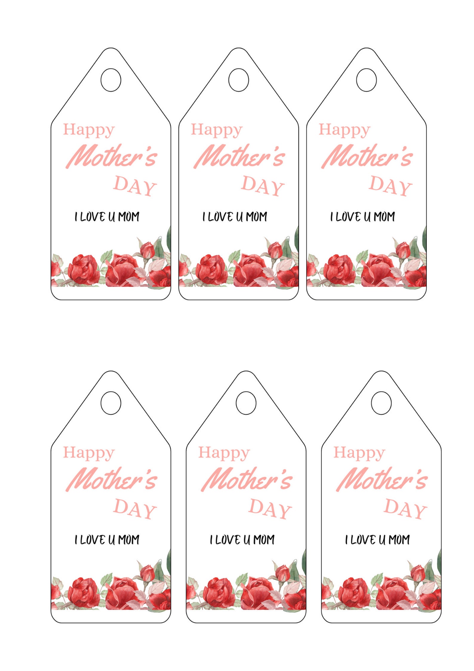 Mothers Day Gift Tag Printable Minimalist Tags for Mom I Love You Mom ...