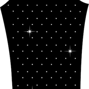 Puede incluir: Top negro sin mangas con un patrón de puntos blancos y cuatro estrellas blancas.