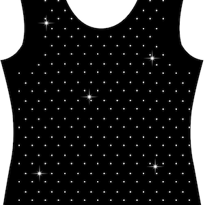 Può includere: Un top nero senza maniche con un motivo a pois bianchi e piccoli strass bianchi.