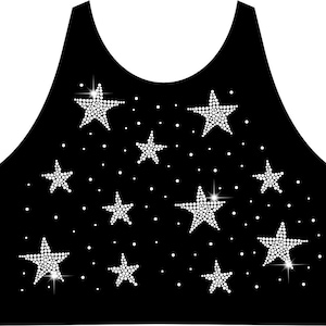 Design med strassstjärnor och crop top | Digital nedladdning med glittriga stjärnor | Mall för värmeöverföring med blingstjärnor | Sublimeringsdekal för Cricut-skjorta
