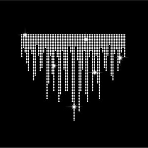 May include: A sparkling, abstract design on a black background. The design features a series of white, glittering dots arranged in a cascading pattern, resembling dripping liquid or a stylized waterfall. The design is symmetrical and eye-catching.