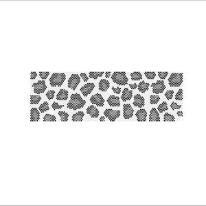 May include: A rectangular pattern featuring a black and white animal print design. The pattern consists of irregular, rounded shapes in varying shades of gray, each composed of small, evenly spaced dots, set against a white background. The overall effect is a textured, spotted appearance.