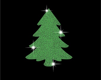 May include: A green Christmas tree design on a black background. The tree is made of small green dots and has sparkling starburst accents. The image is a festive holiday graphic.