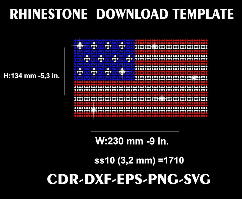 US Flag Rhinestone Template (digital Download - Svg, Png, Pdf, Eps, Dxf ...