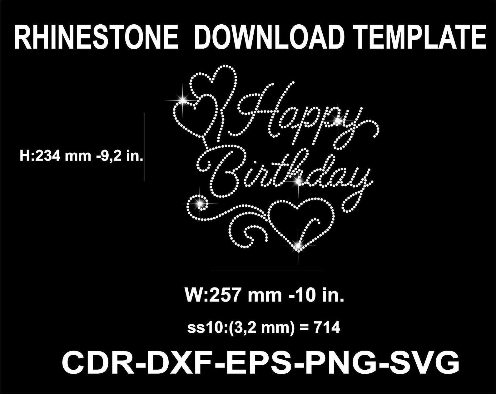 Happy Birthday Rhinestone Template | SVG PNG DIY Design (digital ...