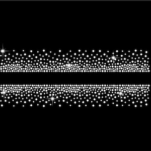 Puede incluir: Fondo negro con dos bandas horizontales de puntos blancos brillantes. Las bandas están separadas por una fina línea negra. Los puntos varían en tamaño y crean un efecto brillante, con varios reflejos brillantes en forma de estrella.