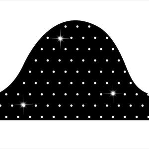May include: A black sleeve-shaped design with a white polka dot pattern. The design has three sparkling starbursts. The background is white.