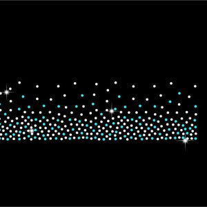 May include: A rectangular design on a black background, composed of white and teal-coloured dots. The dots are arranged in a gradient pattern, with a few sparkling highlights.