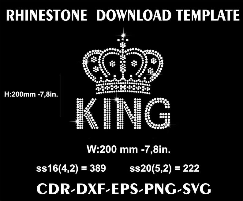 King Rhinestone Design With Crown | Digital Download | Bling Crystal ...