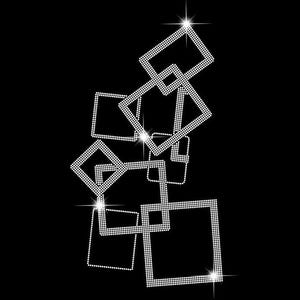 May include: A design of interlocking squares made of sparkling rhinestones on a black background.