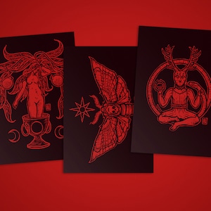 Mystic Card Set III. - 3 art cards in A6 postcard format on matt 300g cardboard ('Mandrake Cup', 'Star Moth', 'Cernunnos')