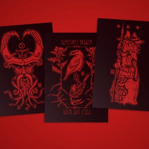 Mystic Card Set IV. - 3 art cards in A6 postcard format on matt 300g cardboard ('Wotan Mask', 'Crow Of Growth', 'Wotan')