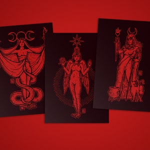 Mystic Card Set I. - 3 tarjetas artísticas en formato postal A6 sobre cartón mate de 300 g ('Hekate', 'Ishtar', 'Freyja')