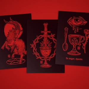Mystic Card Set II - 3 tarjetas artísticas en formato postal A6 en cartón mate de 300 g ('Dancing Goat', 'Dagger Chalice', 'Tears Cup')