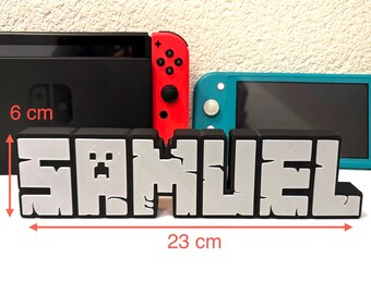 Personalized name/text on the theme of building blocks and video games - decorating idea - gift idea - gamer - geek - original bedroom/office