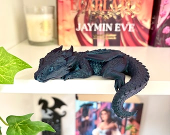 Sleeping dragon bookshelf decoration - 3D figurine to place on the edge of a shelf - dark fantasy, romantic style - new adult