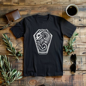 Sweet Dreams - Fantasy Dragon T Shirt - Metal Dragon - Cute Dragon - For dragon lovers - Dragon in Coffin - Goth Dragon -