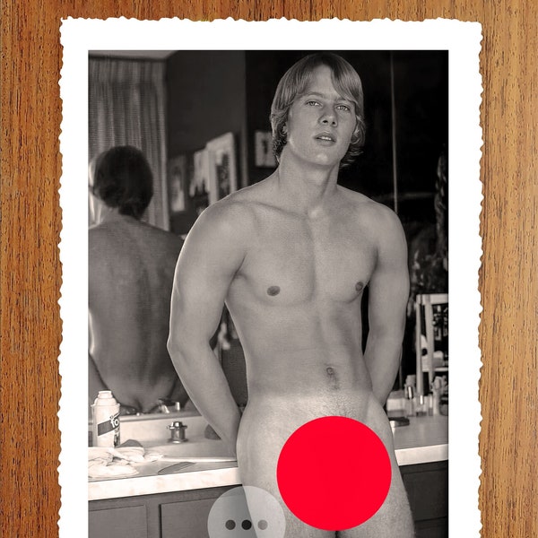 Vintage Male Nude Gay Art Photo Print - Blonde Naked Man in the Bathroom - Erotic Vintage Photography - Naked Male Figures - Gay Wall Decor
