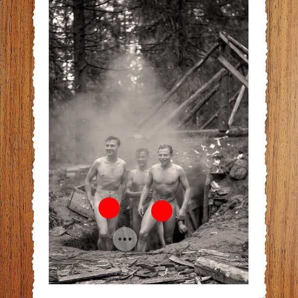 Vintage Male Nude Art Photo Print - Naked Soldiers in Sauna  - Erotic Vintage Photography - Naked Male Figures - Gay Interest Wall Decor
