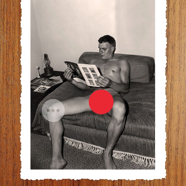 Vintage Male Nude Art Photo Print - Naked Man Reading a Magazine - Erotic Vintage Photography - Naked Male Figures - Gay Interest Wall Decor